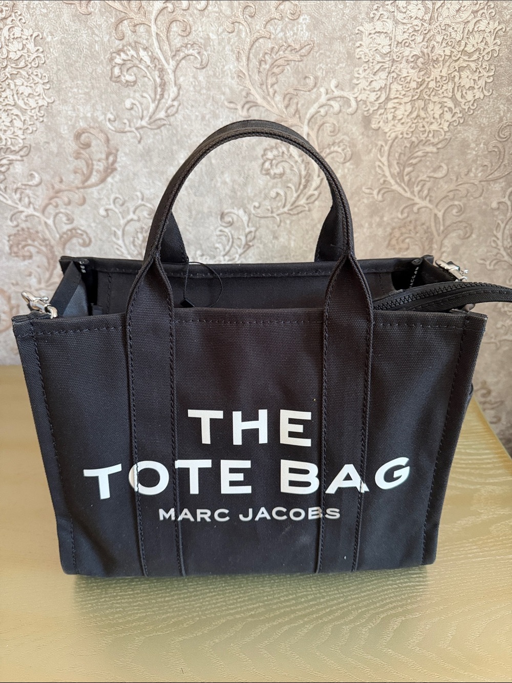Marc Jacobs Black Canvas 'The Tote Bag' Mini Tote with White Logo